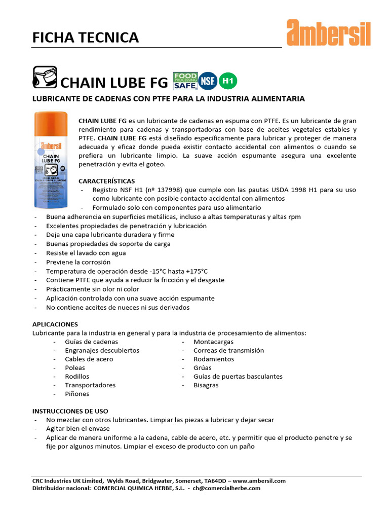 22 - Lubricante para Cadenas CHAIN LUBE FG | PDF | Lubricante ...