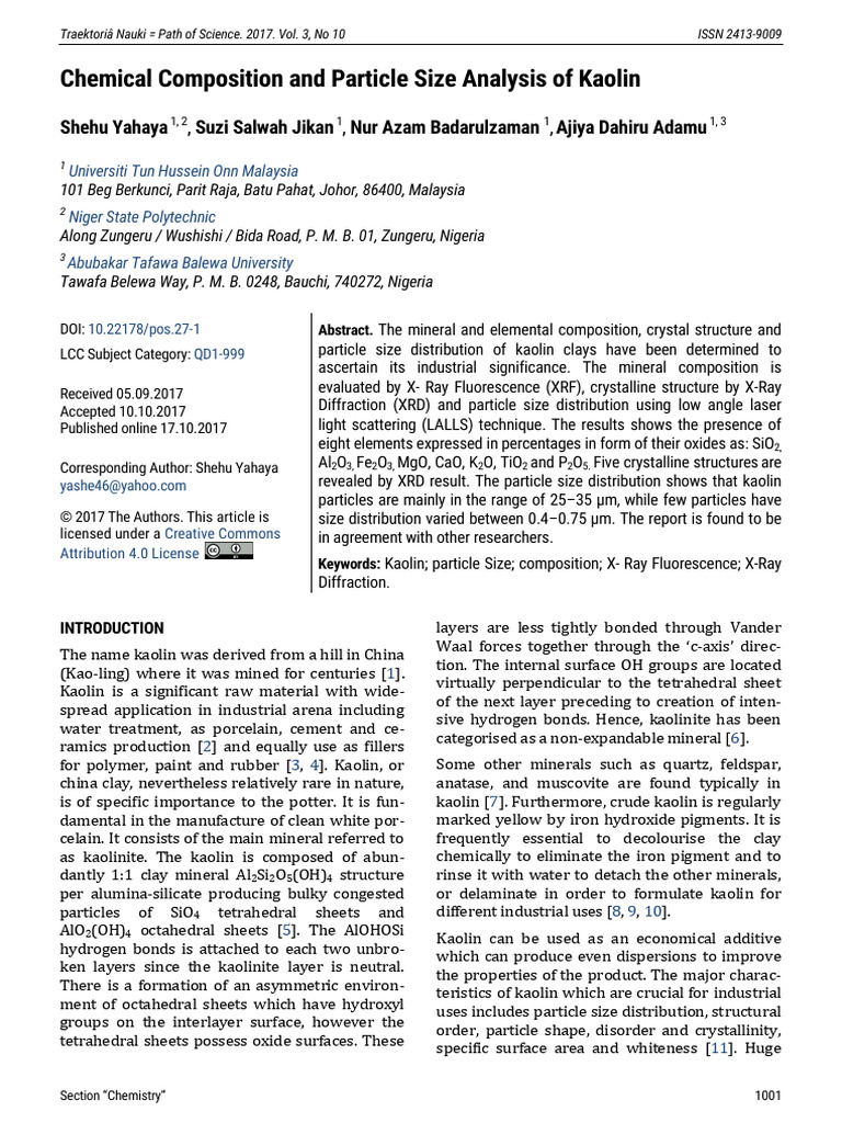 Chemical Composition and Particle Size Analysis of | PDF | X Ray ...