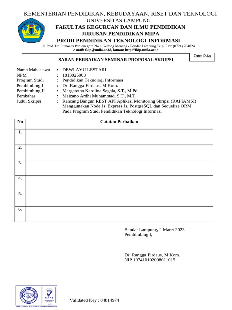 Saran Perbaikan Proposal Skripsi TI | PDF
