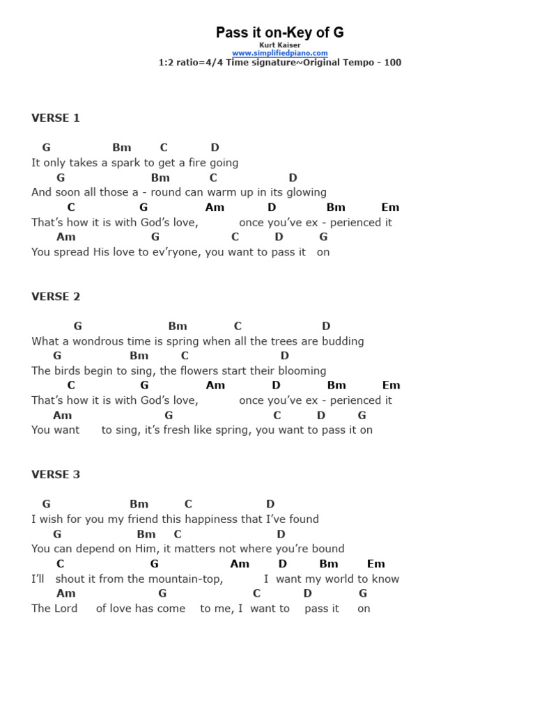 Pass It On - Lyrics and Chords | PDF