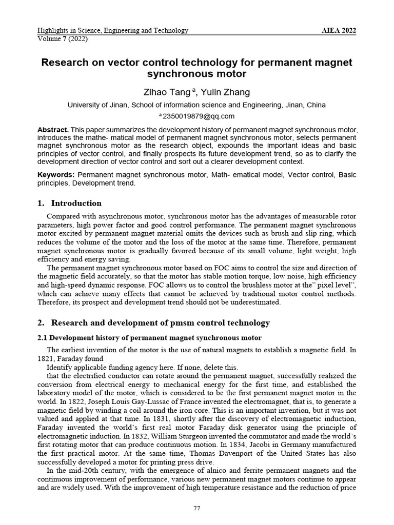 Research On Vector Control Technology For Permanent Magnet Synchronous ...