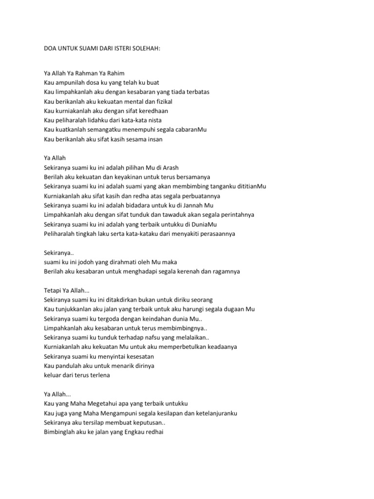 Doa Untuk Suami Dari Isteri Solehah Pdf