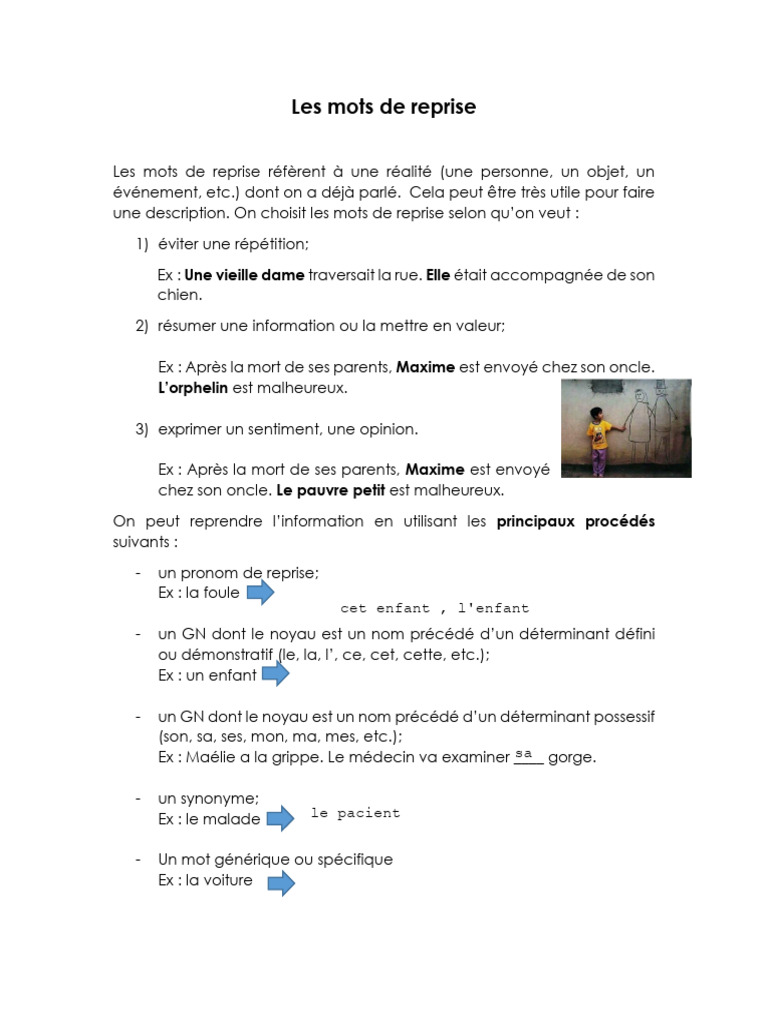 Les Mots De Reprise En Fran ais PDF