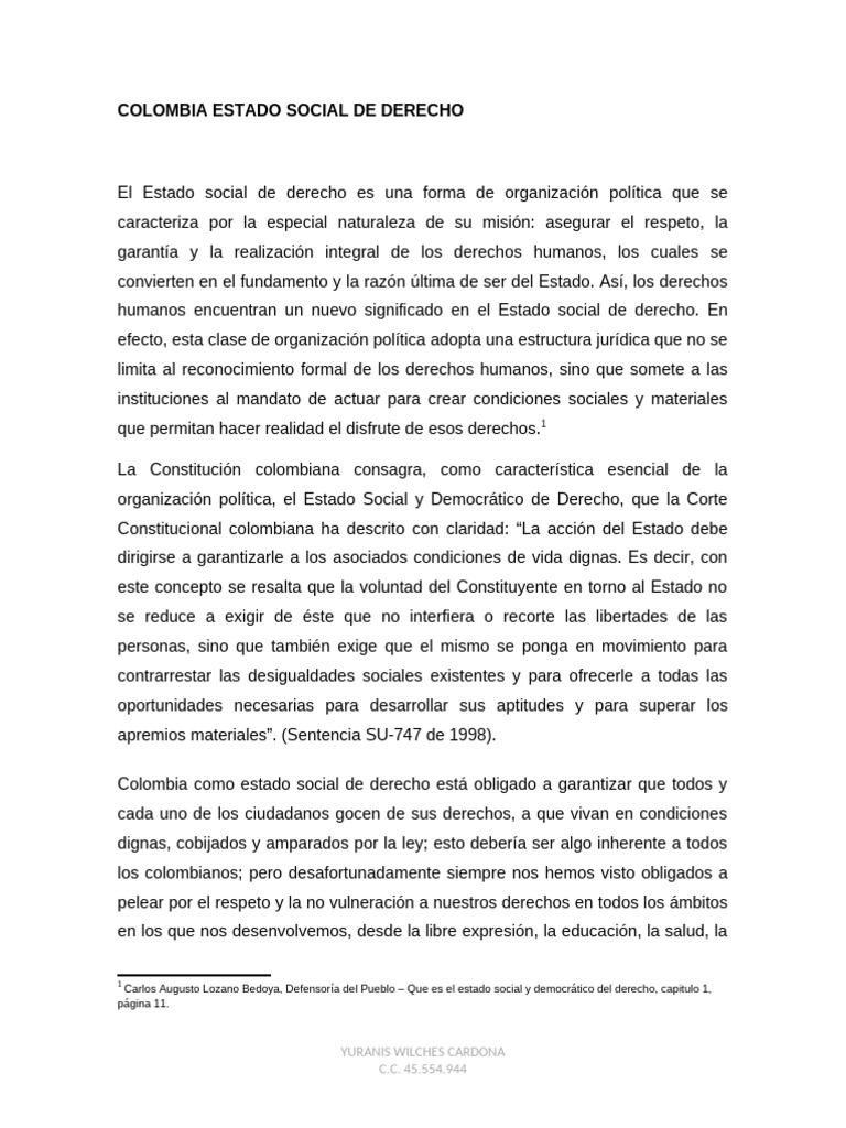 Colombia Estao Social de Derecho | PDF | Derechos humanos | Estado