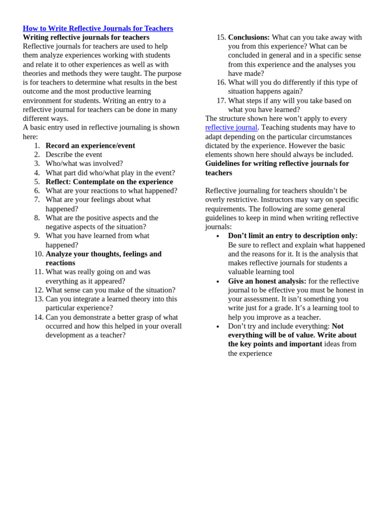 How To Write Reflective Journals For Teachers | PDF | Experience | Analysis