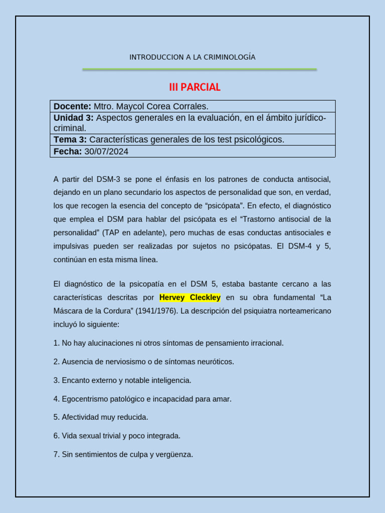 Evaluación Psicológica en Criminología | PDF | Psicopatía | Manual ...