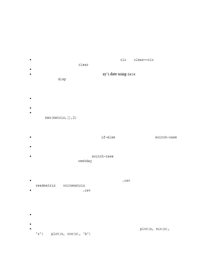 IT Workshop (MATLAB) Important Topics | PDF | Matlab | Matrix (Mathematics)