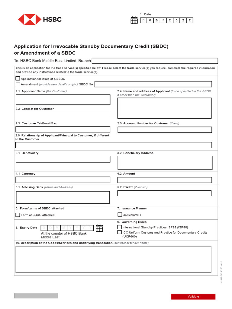 HSBC SBDC Application Form | PDF | Letter Of Credit | Common Law