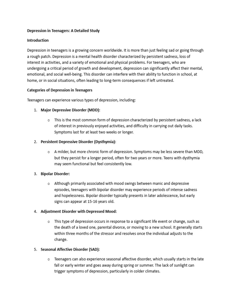 Depression in Teenagers | PDF | Major Depressive Disorder | Depression ...