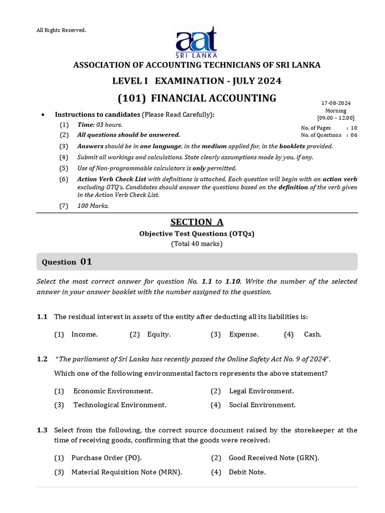 AAT Level I Exam Guide - July 2024 | PDF | Debits And Credits | Banks
