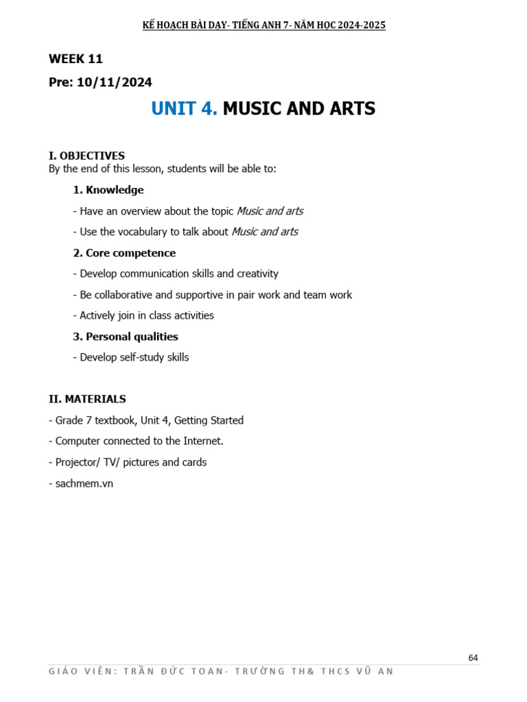 Unit 4.: Music and Arts | PDF