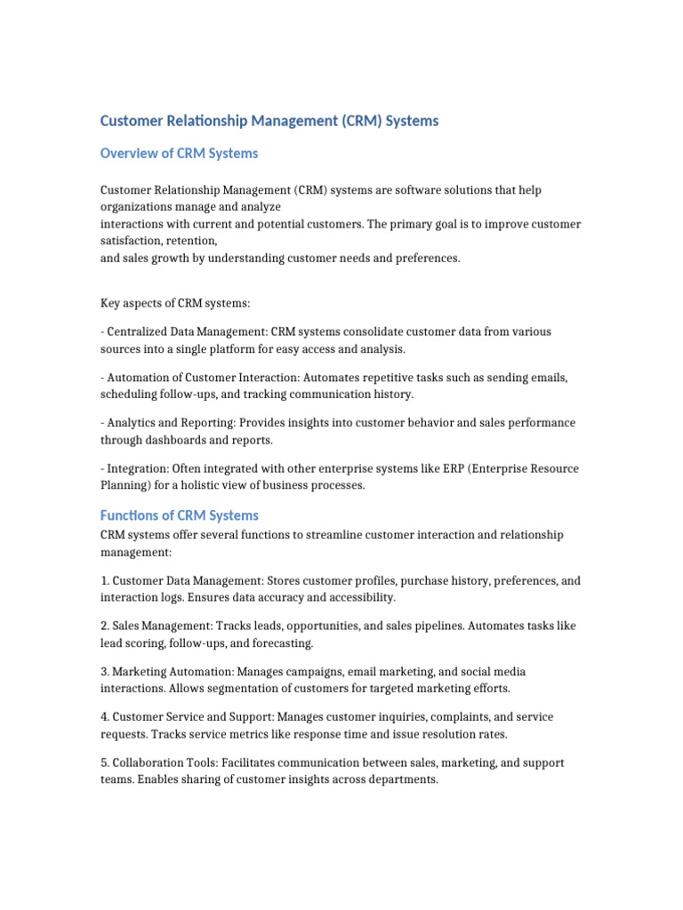 CRM Systems Notes | PDF | Customer Relationship Management | Analytics