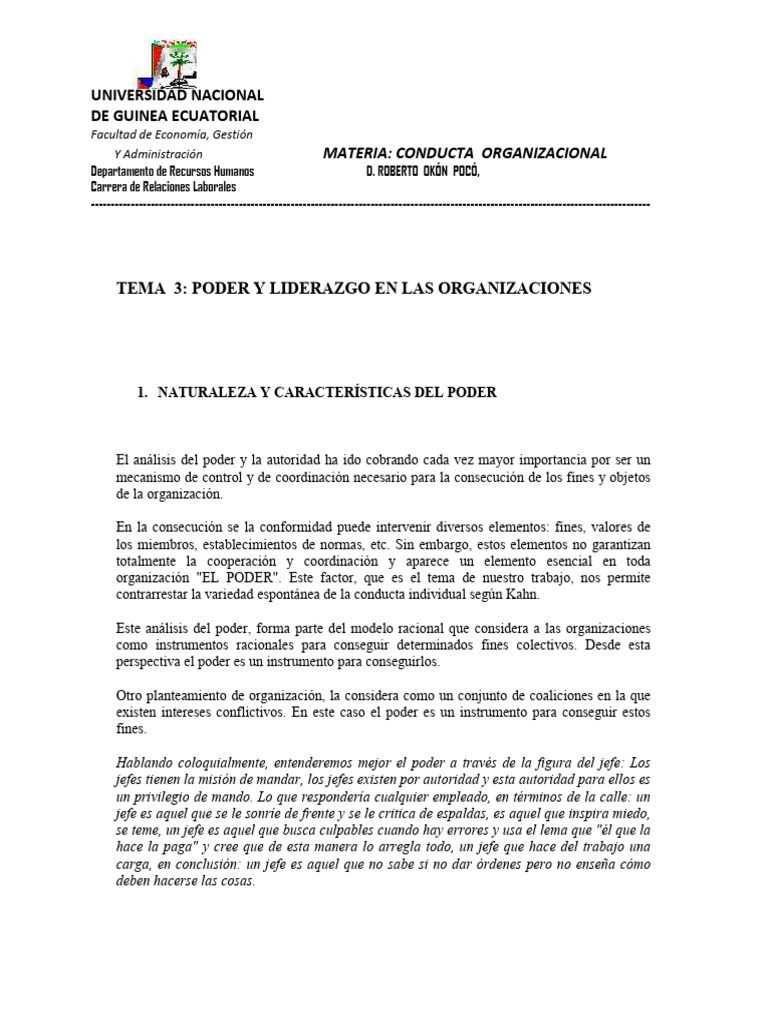 Tema 3. Poder y Liderazgo en Las Organizaciones | PDF | Liderazgo ...
