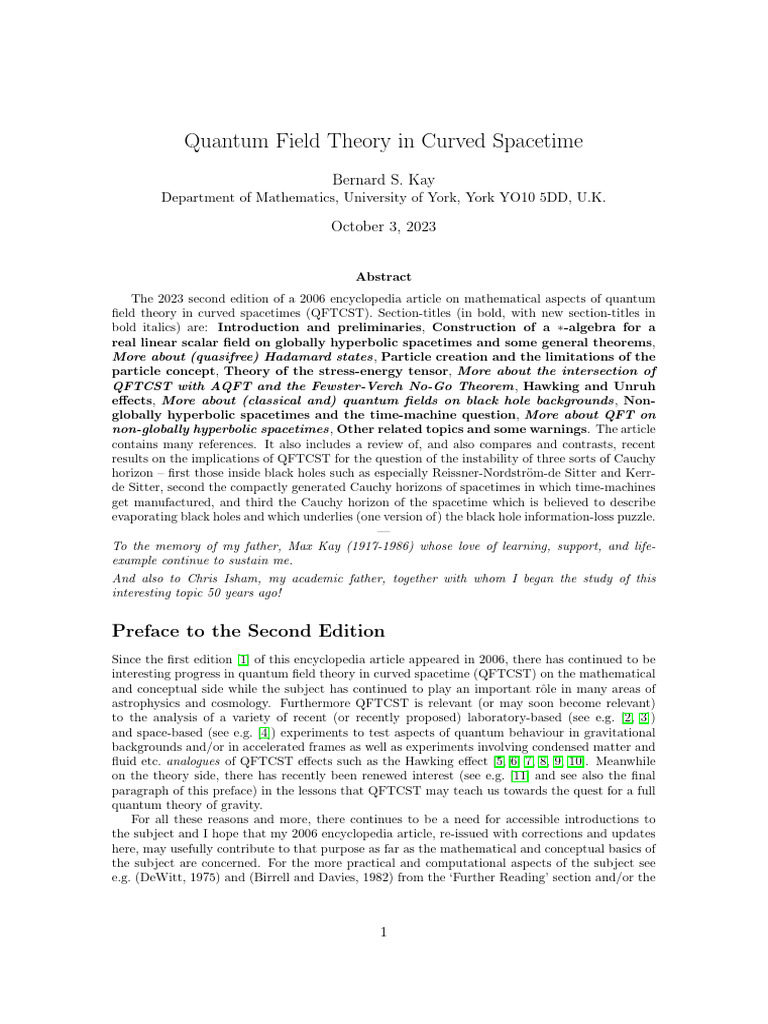 Quantum Field Theory in Curved Spacetime: Department of Mathematics ...