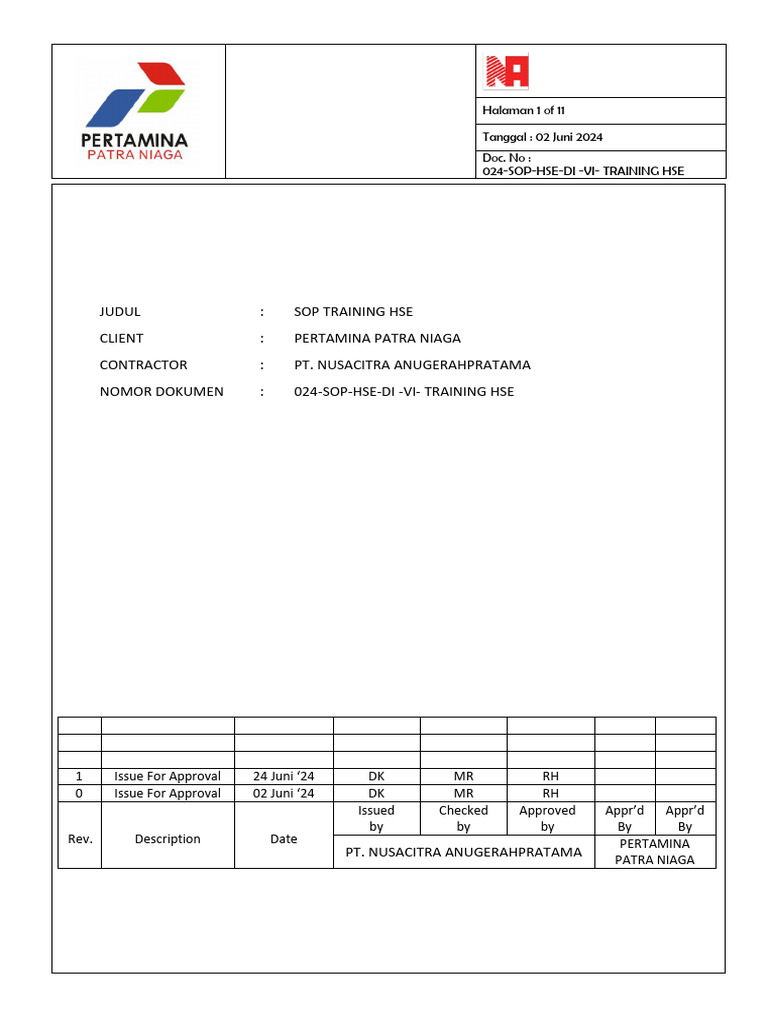 Prosedur Pelatihan HSE PT Nusacitra | PDF