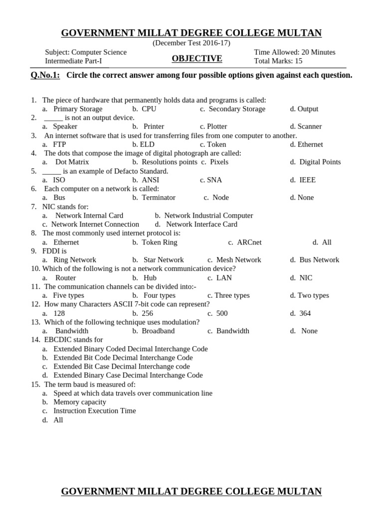Inter Part-1 (2016) | PDF | Computer Network | Network Interface Controller