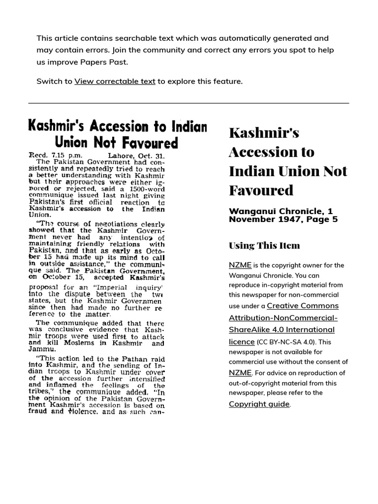 1-Nov-1947 Kashmir Acceded To India | PDF
