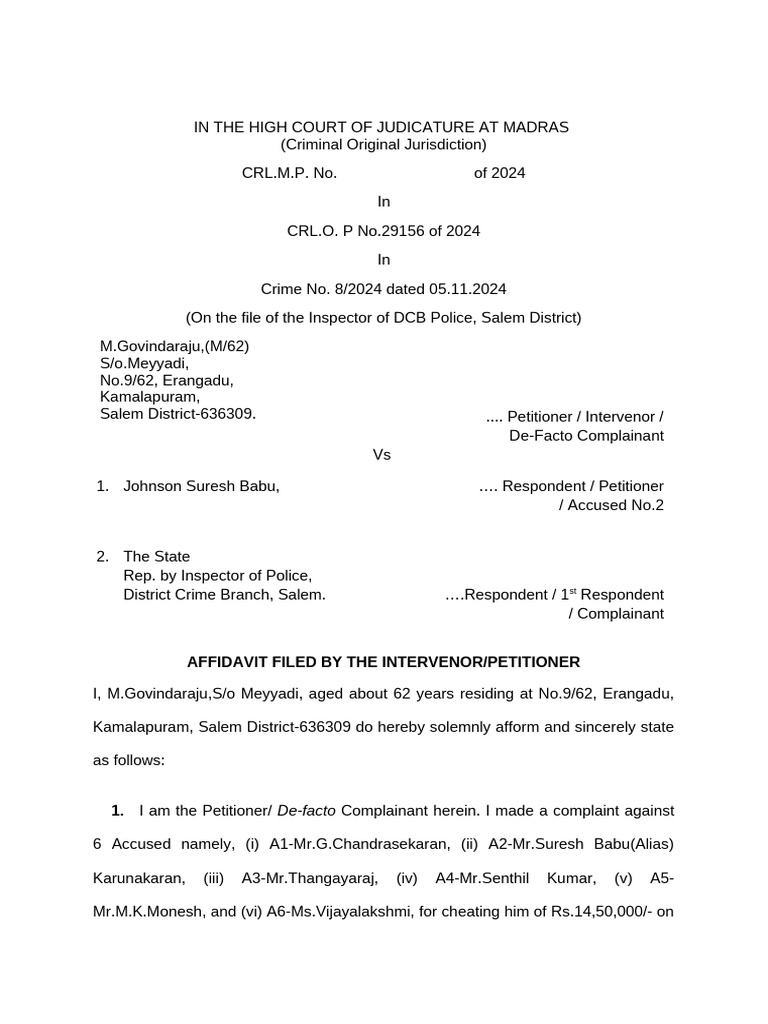 Intervene - Draft CRL OP 29156 of 2024 | PDF | Bail | Arrest