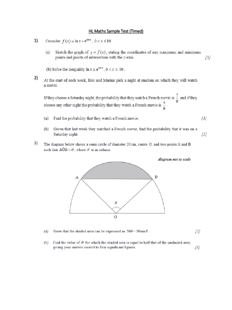 HL Maths Timed Practice Test | PDF | Teaching Methods & Materials ...