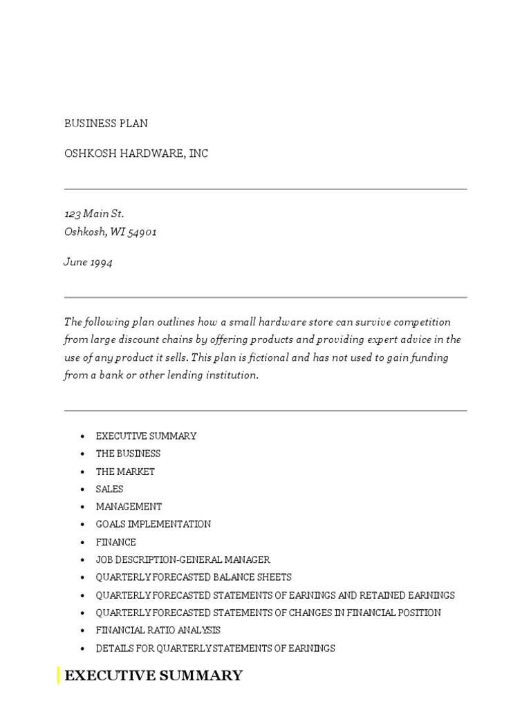 Business Plan Hardware Store Retained Earnings Equity (Finance)