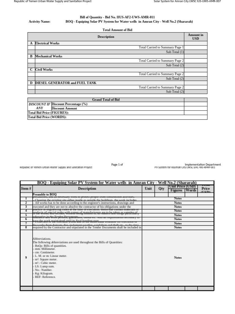 Solar PV System BOQ for Amran Water Wells | PDF | Photovoltaics ...
