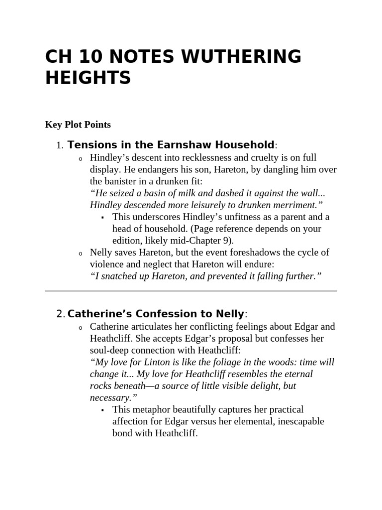 CH 10 Notes Wuthering Heights | PDF | Heathcliff (Wuthering Heights ...
