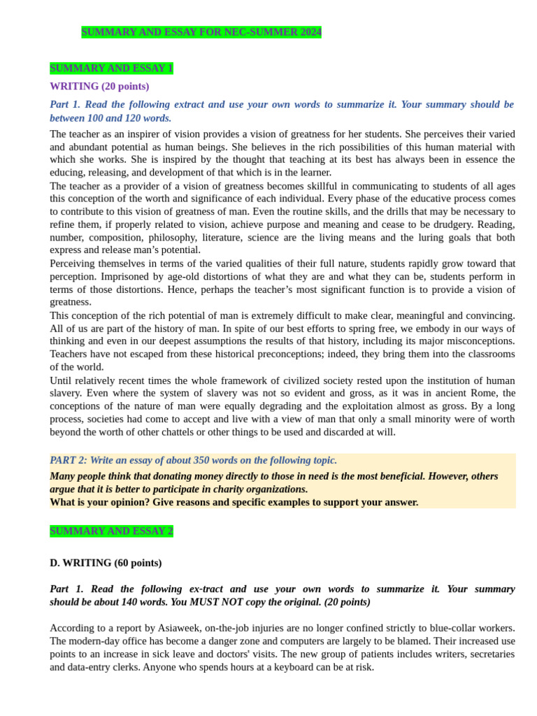 Summary and Essay For Nec-Summer 2024 | PDF | Computer Keyboard