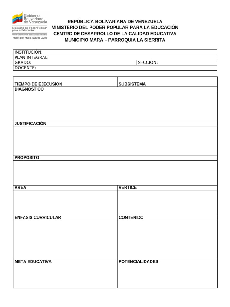 Formato de Plan Integral | PDF