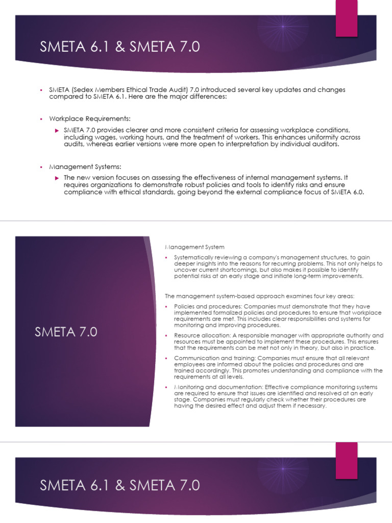 SMETA 6.1 vs 7.0: Key Updates Explained | PDF | Audit | Business Ethics