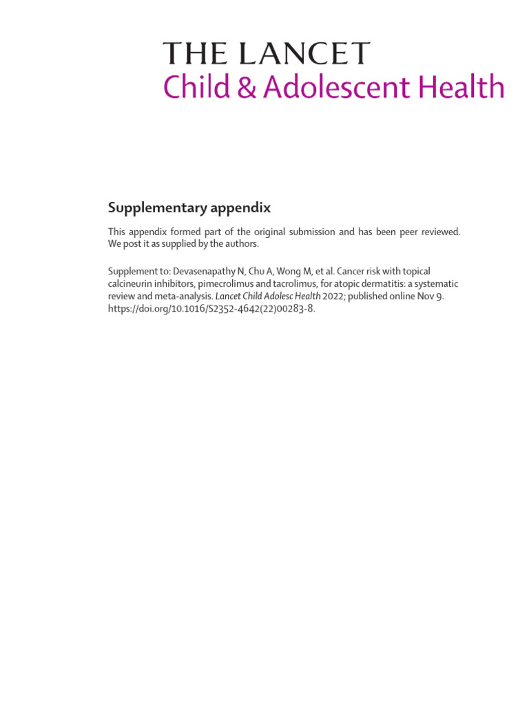 22TLChild0719 Appendix | PDF | Health Sciences | Clinical Medicine