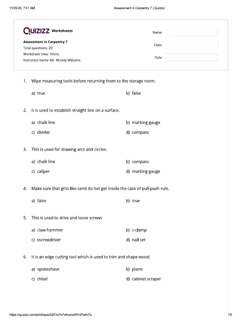 Carpenntry Assessment | PDF