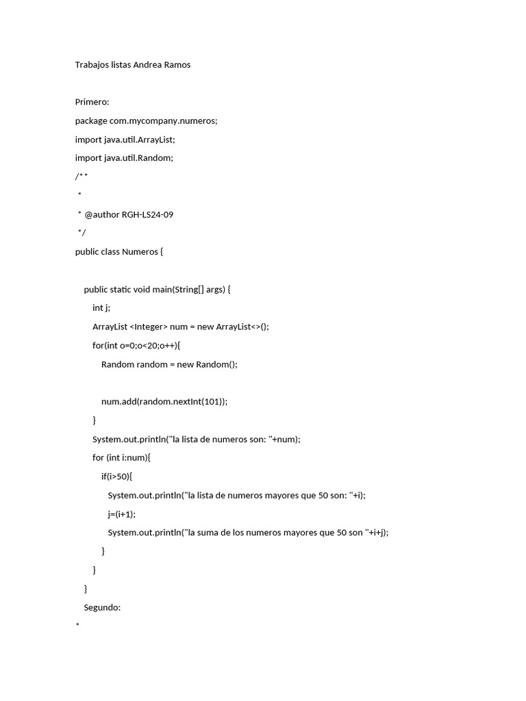 Generación y manejo de listas en Java | PDF | Programación de computadoras