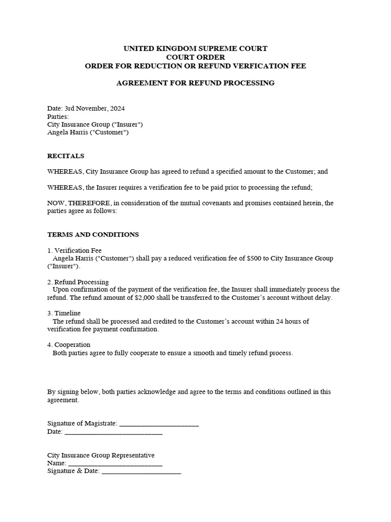 UK Supreme Court Refund Order Agreement | PDF