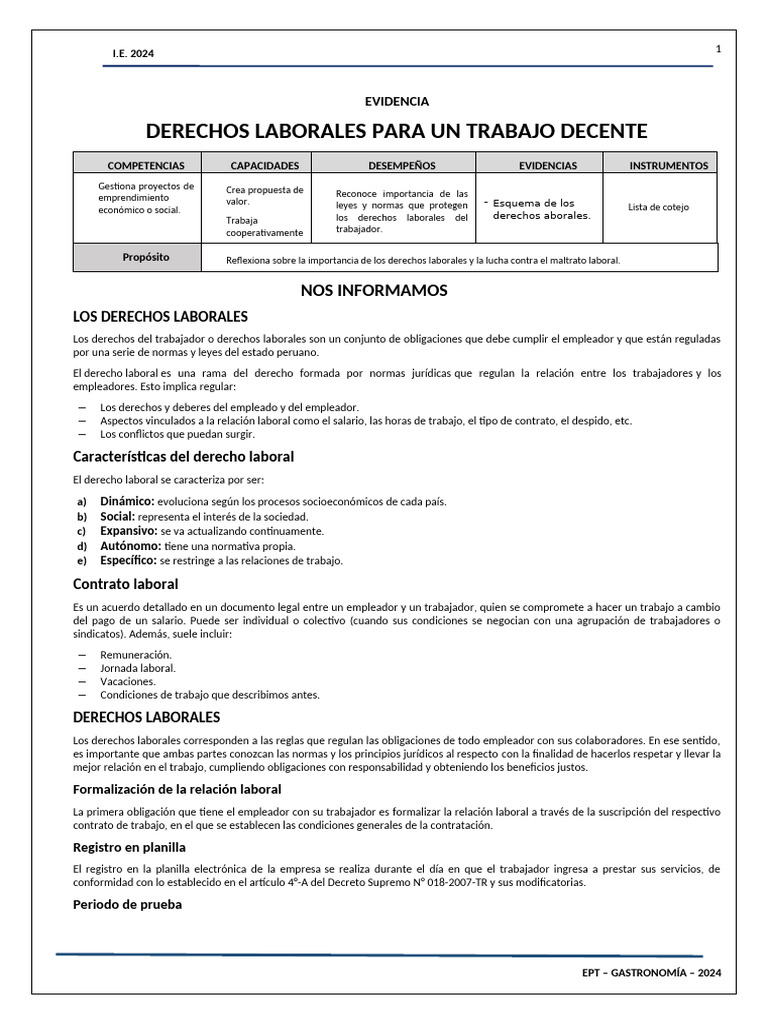 Derechos Laborales 3ro EPT. | PDF | Derecho laboral | Salario