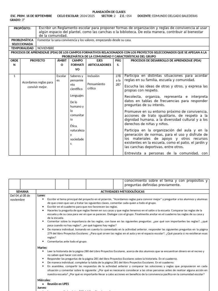 Planeación de Clases Del 4 Al 15 de Noviembre | PDF | Escuelas | Evaluación
