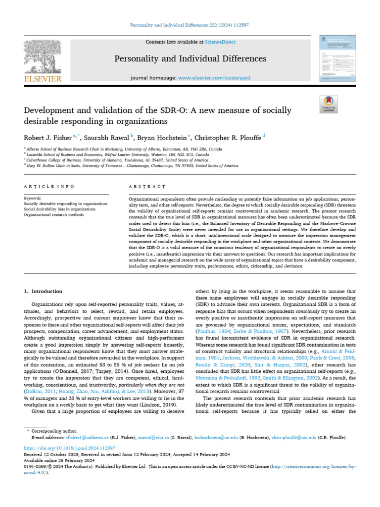 Development and Validation of The SDR-O: A New Measure of Socially ...