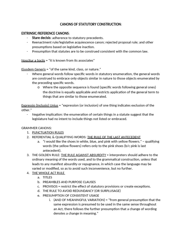 Canons of Statutory Construction Explained | PDF | Environmental Law ...