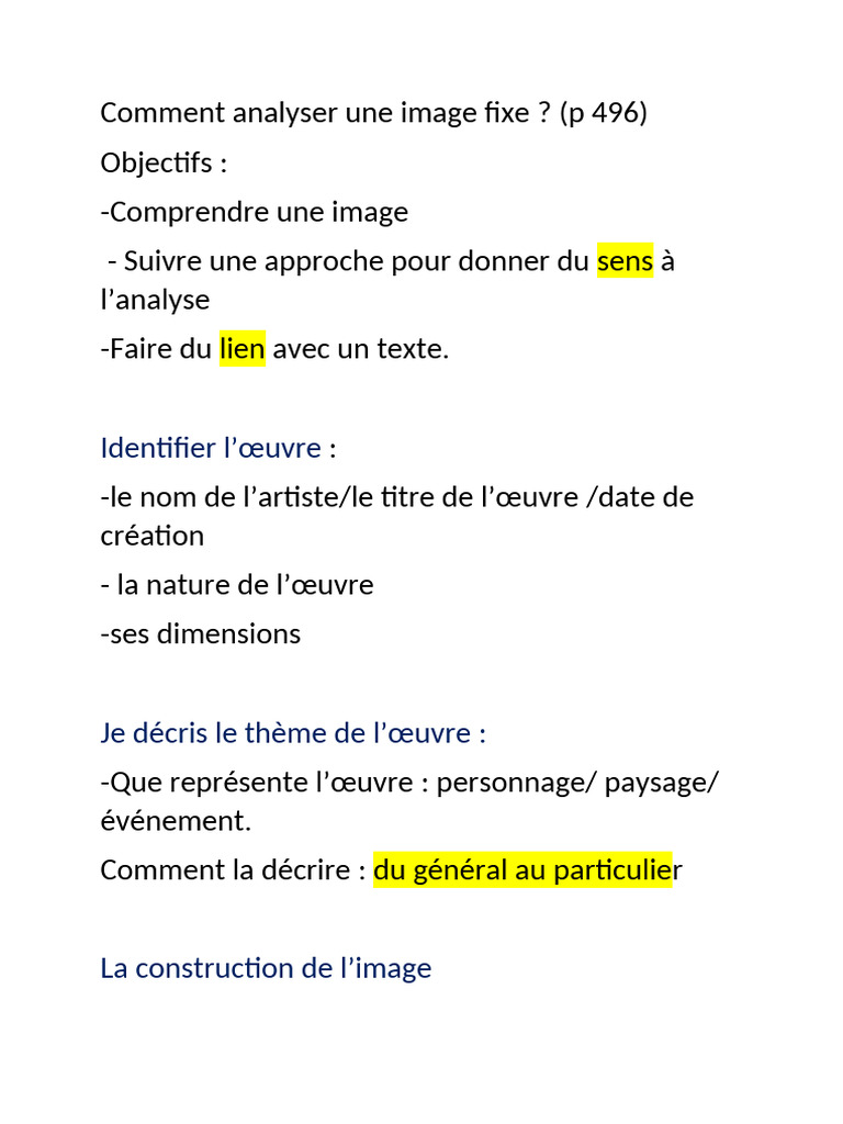 Analyser une image fixe en détail | PDF