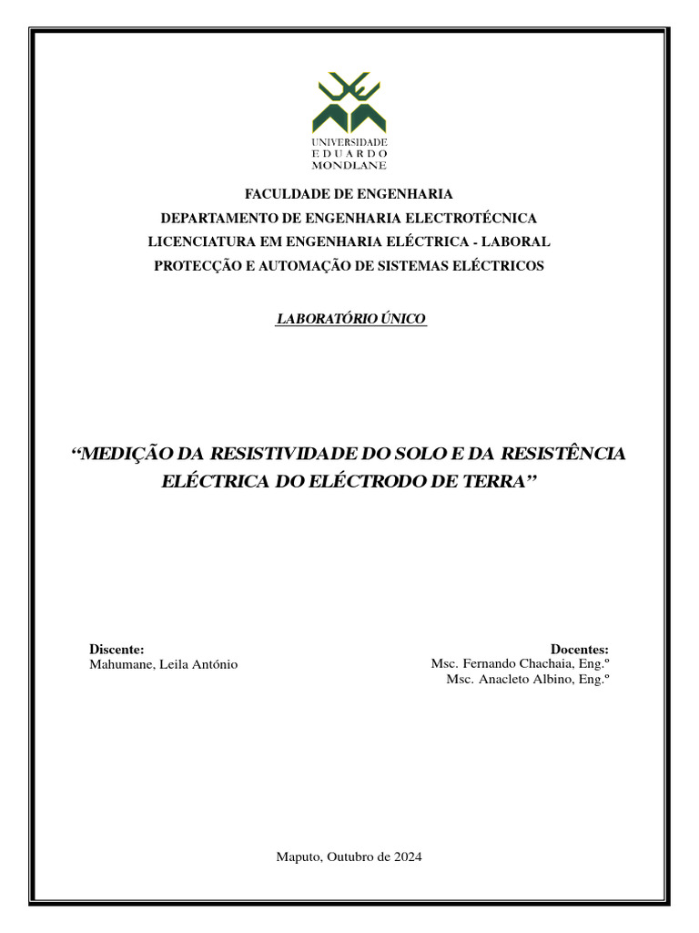 Leila Mahumane PASE Lab Unico Relatorio | PDF | Resistividade elétrica ...