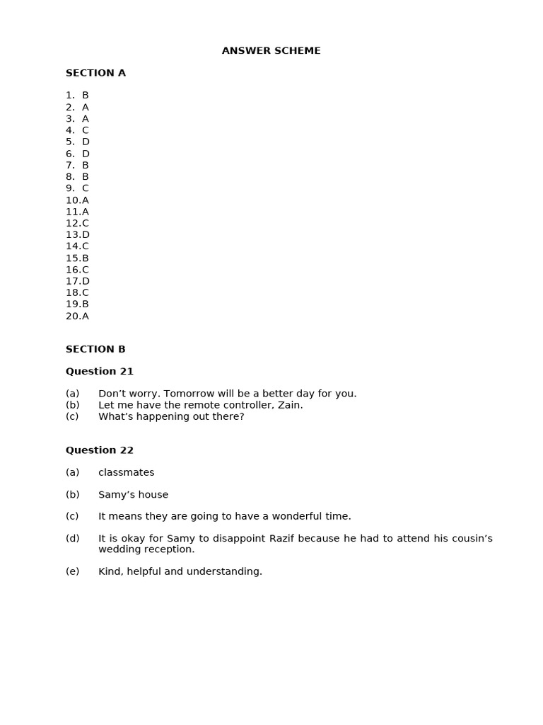 Answer Scheme Section A | PDF