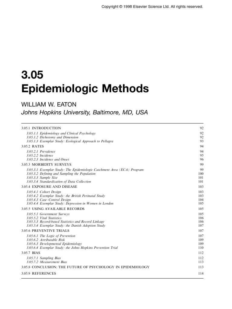 3.05 Epidemiologic Methods William W. Eaton Johns Hopkins University