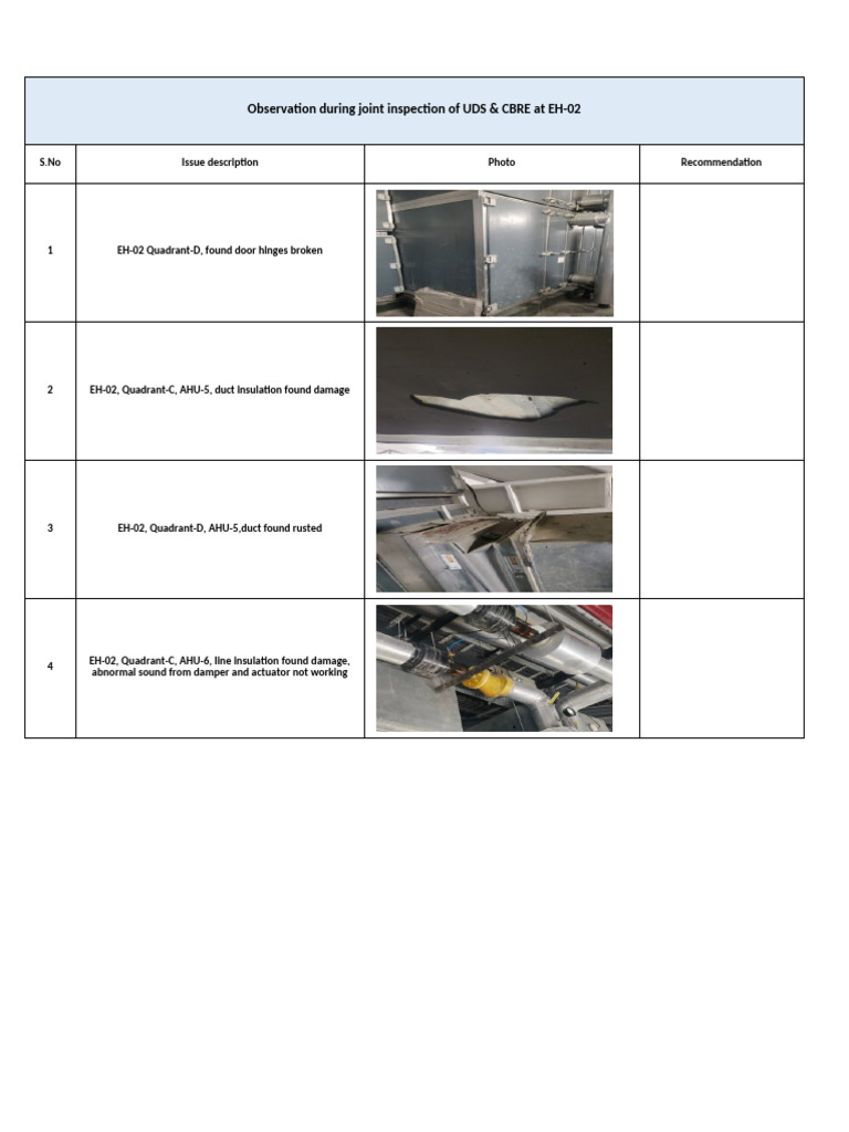 Inspection of AHU EH-02 | PDF | Duct (Flow) | Building Engineering