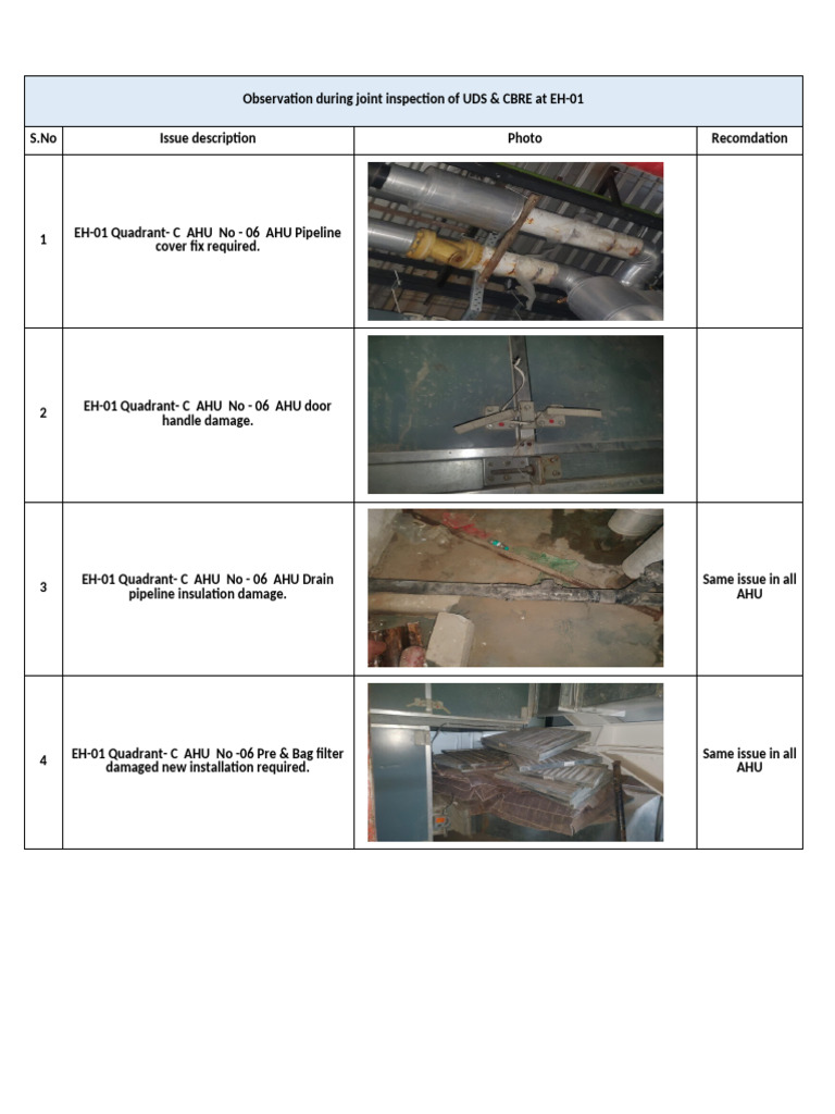 Inspection of AHU EH-01 | PDF | Mechanical Engineering | Manufactured Goods