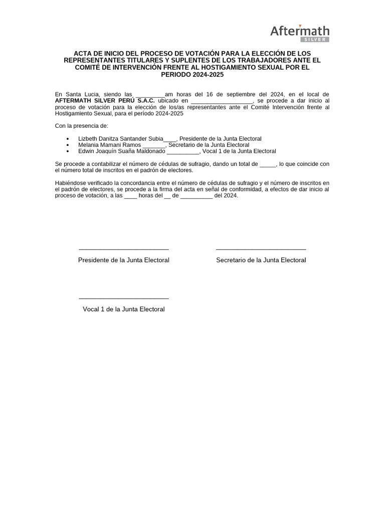 Acta de Inicio Votación Comité 2024-2025 | PDF