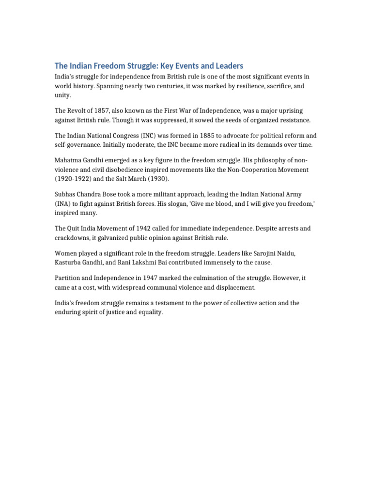 The Indian Freedom Struggle Key Events and Leaders Extended | PDF