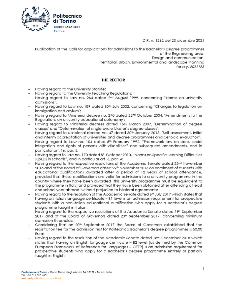 Admissions for Bachelor's Programs 2022/23 | PDF | Academic Degree
