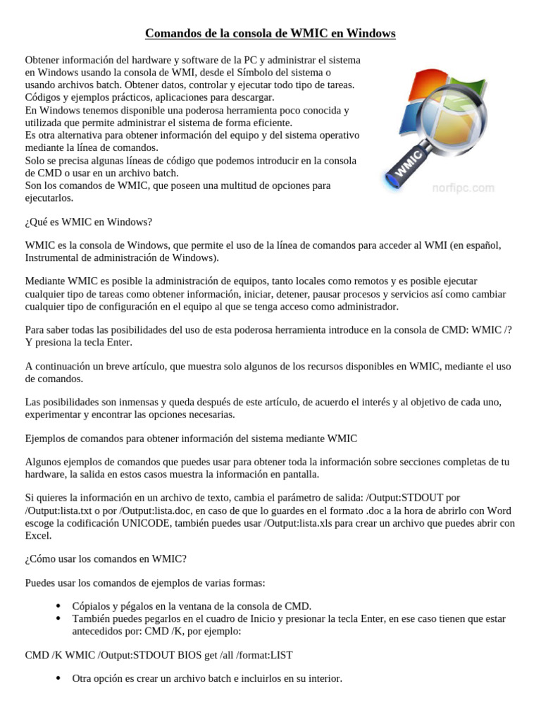 Comandos WMIC para Administrar Windows | PDF | Interfaz de línea de ...
