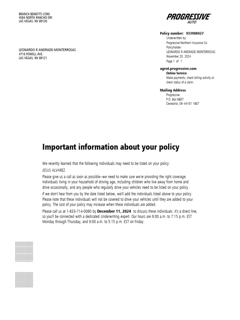 Progressive Insurance Policy Update | PDF | Insurance | Underwriting