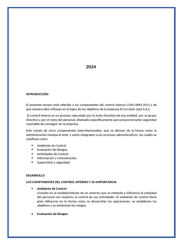 Componentes del Control Interno COSO 2013 | PDF | Business | Toma de ...