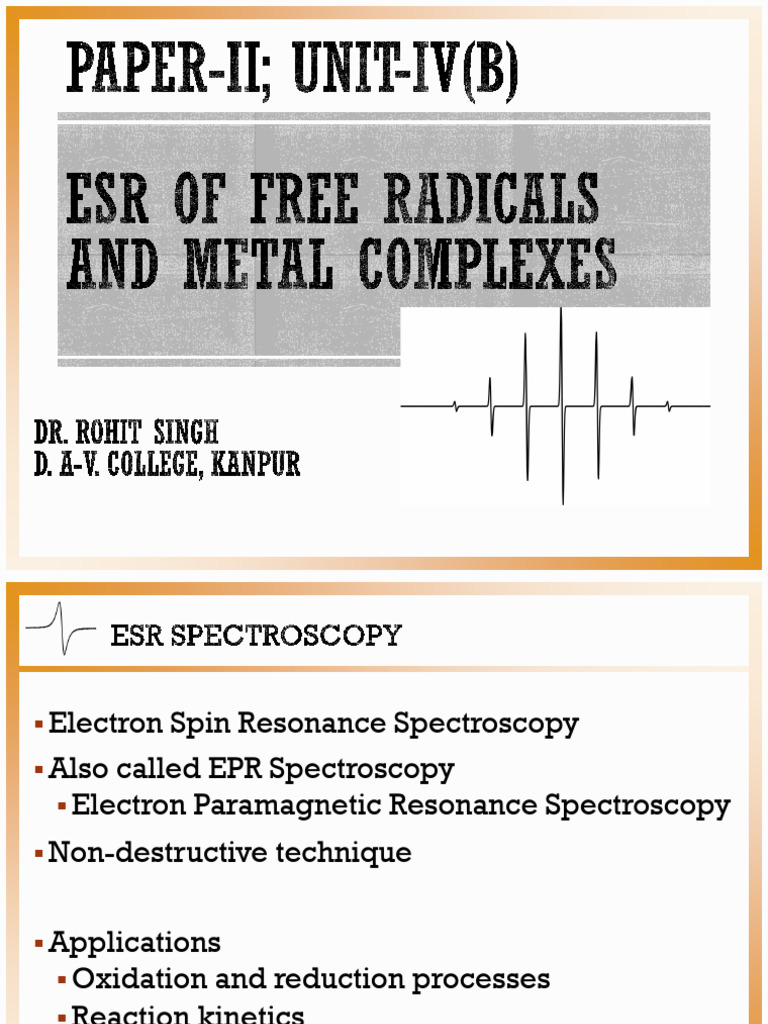 ESR Spectroscopy by Dr. Rohit Singh | PDF | Electron Paramagnetic ...
